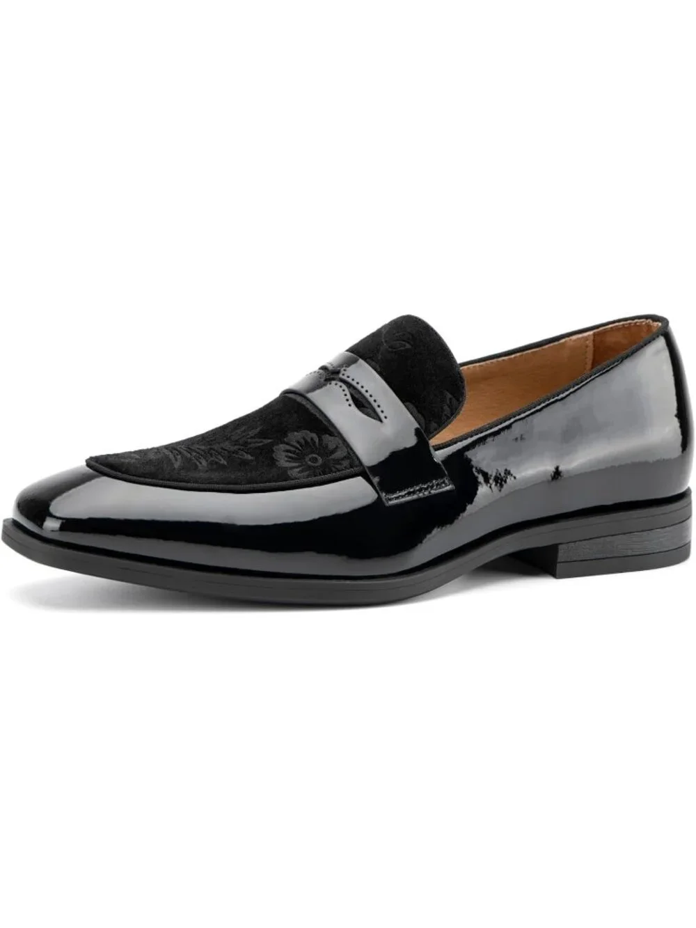 Men's Black31 Rubber Velvet Loafers Low Heels Round Toe Tuxedo Wedding Shoes